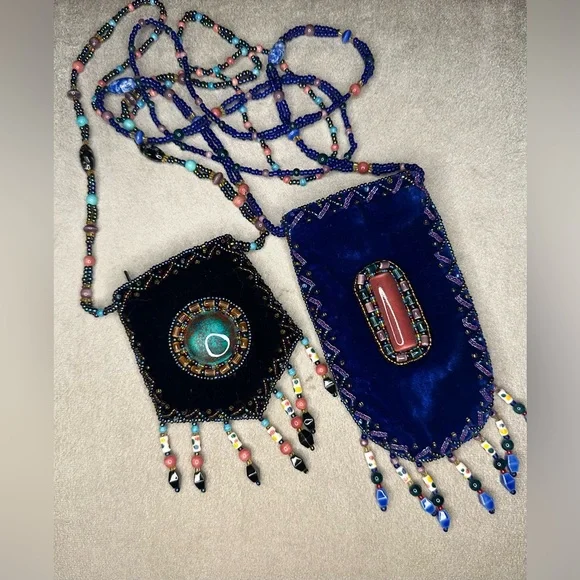 Mini Hand Beaded Velvet Amulet Bags - Picture 1 of 7